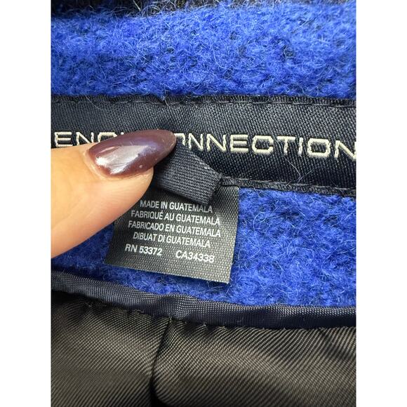 French Connection Electric Blue Wool Moto Jacket Size 6 Leather Trim Edgy - Picture 5 of 12